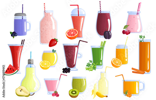 Fruit Smoothie Colorful Icons Set 