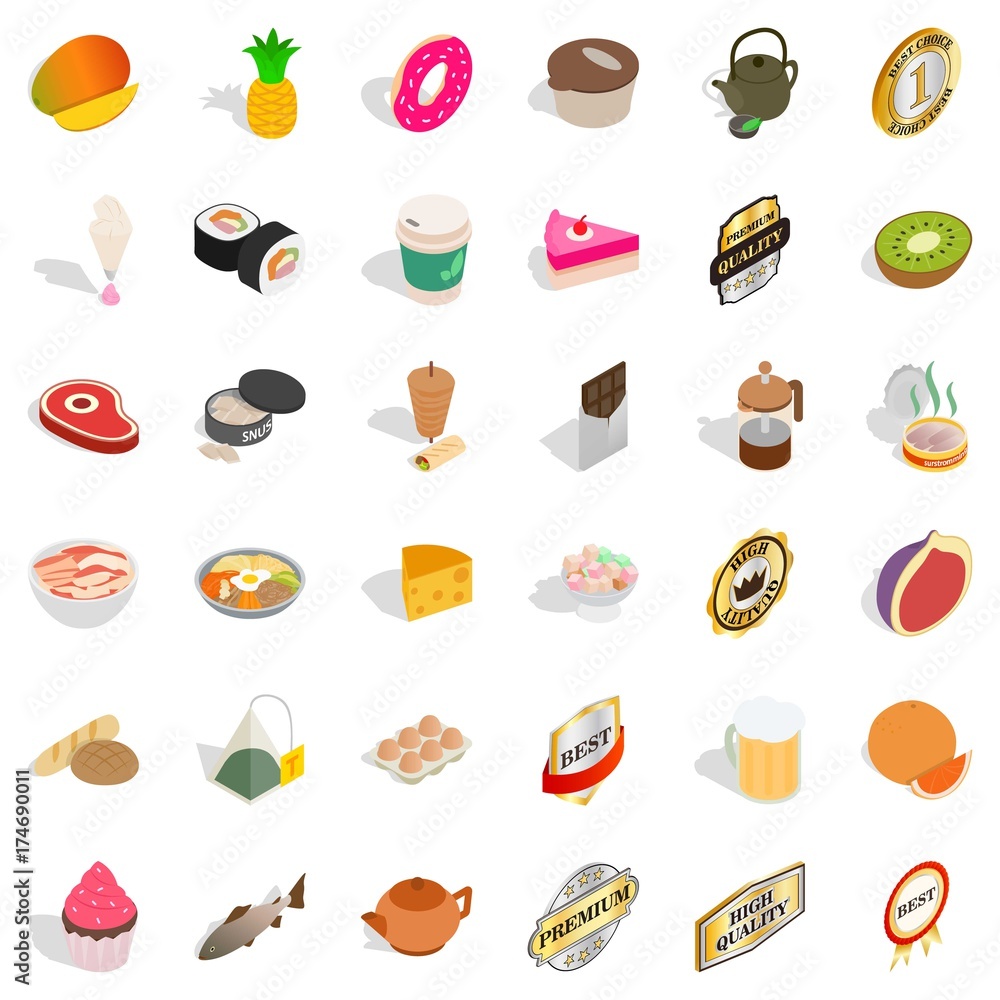 Calorie icons set, isometric style Calorie icons set, isometric style