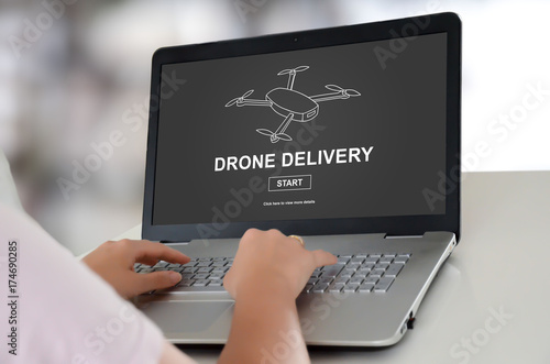 Drone delivery concept on a laptop