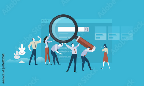 Web search. Flat design business people concept. Vector illustration concept for web banner, business presentation, advertising material.