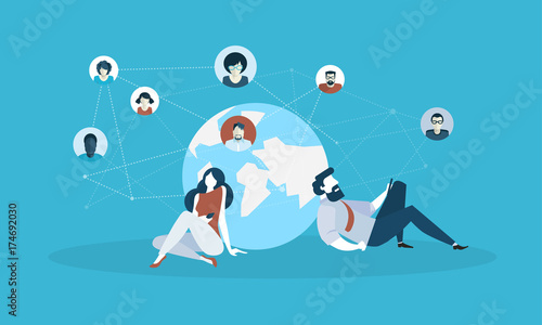Social network. Flat design vector illustration concept for web banner, service presentation, advertising material.