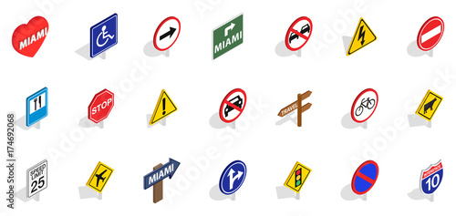 Sign road icon set, isometric style