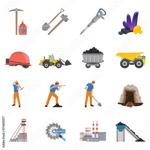 Minerals Mining Flat Icons Set