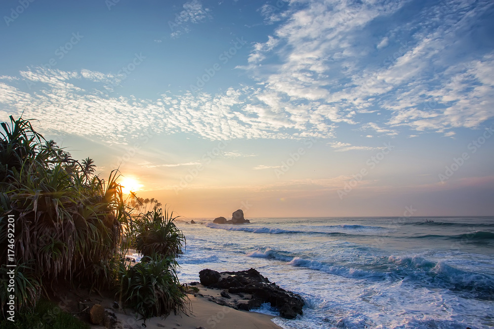 Fototapeta premium Tropical sunset and scenic beach