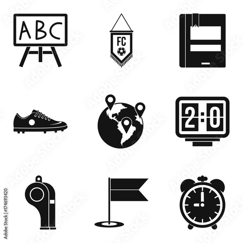 School time icons set, simple style