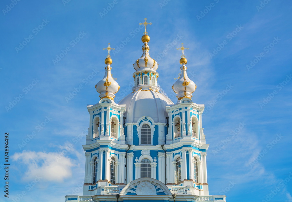 Domes of the Smolny Cathedral in the Baroque style. Architect Rastrelli