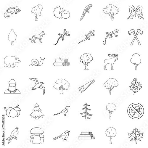 Forest icons set, outline style