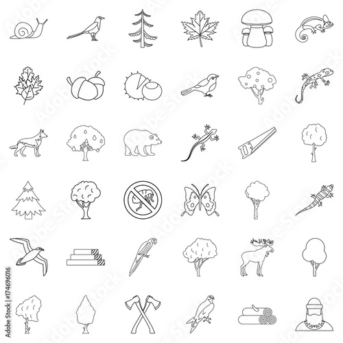 Bug icons set, outline style