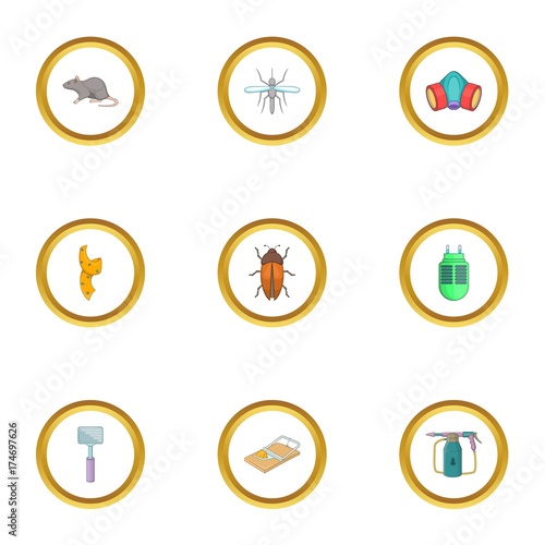 Exterminator icons set, cartoon style
