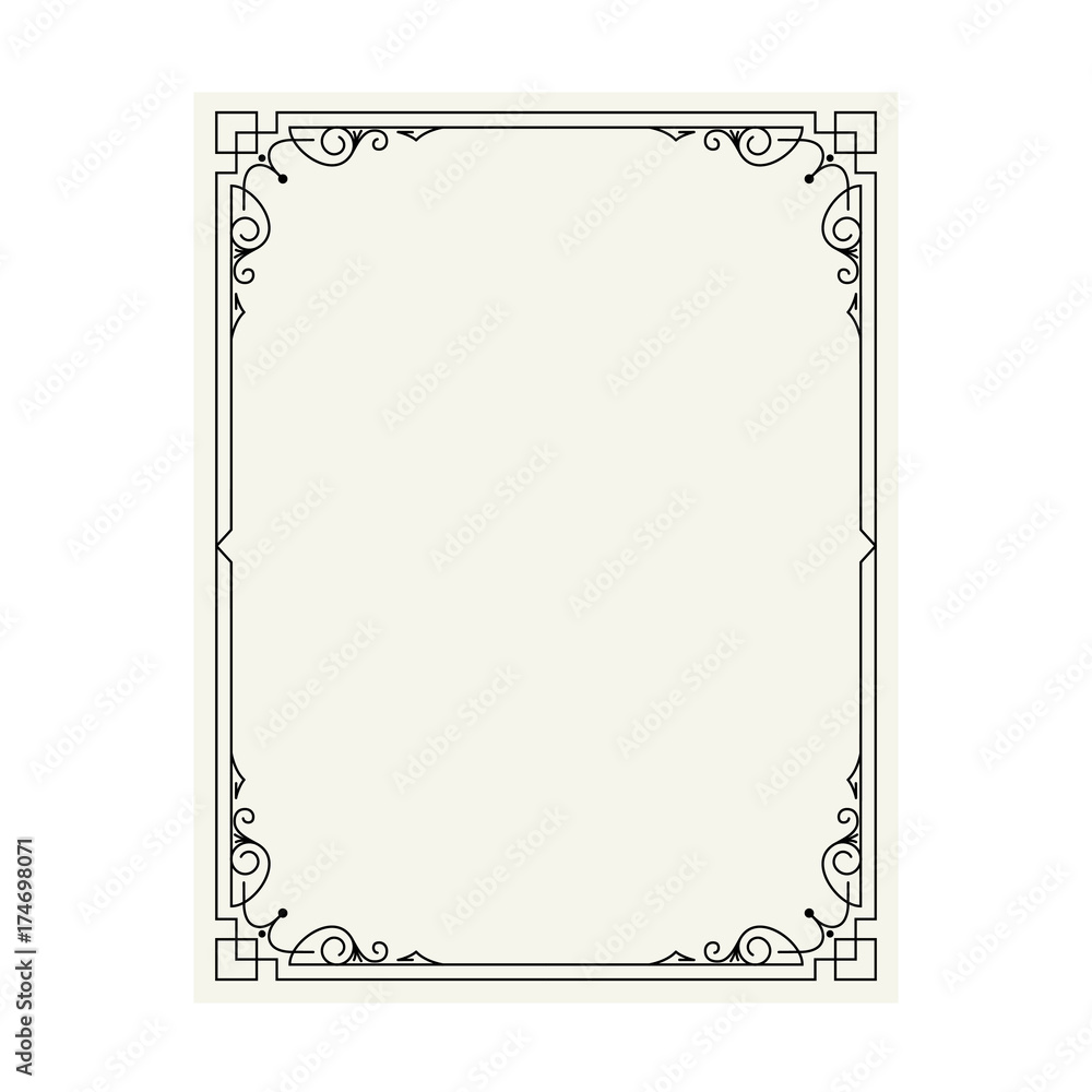 Vector vintage border frame engraving with retro ornament pattern in ...