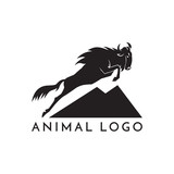 wildebeest jumping logo sign vector illustration on white background