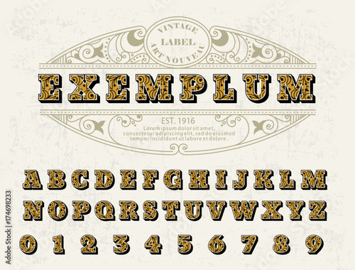 Beautiful set of capital letters, vintage Victorian style font with a floral ornament. For your logos, monograms, labels.