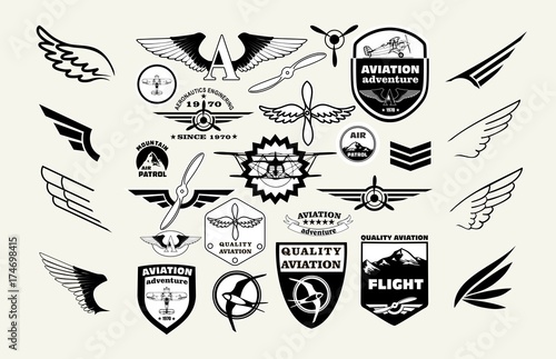 Monochrome Mega Set of retro emblems, design elements , badges and logo patches on the theme aviation
