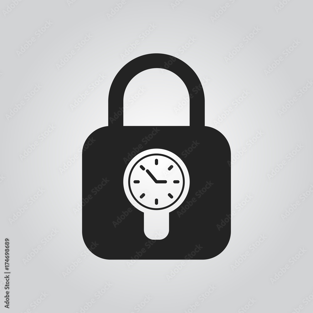 Orange padlock with clock. Concept of opening hours Orange padlock with clock. Concept of opening hours