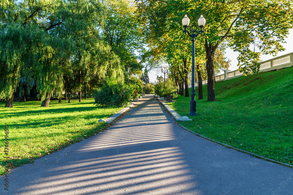 walking track paved with tiles in a city Park