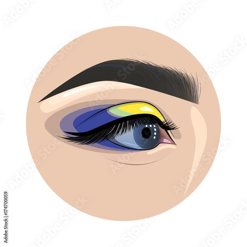 Beautiful painted female eye and eyebrow for fashion design. Visage, makeup, eyebrow designer. Design element for banners, business cards, brochures.