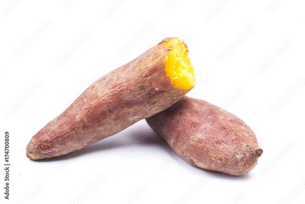 Sweet potatoes. Cooked sweet potatoes on white background