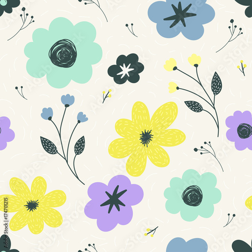 Vector seamless pattern with pastel flowers.