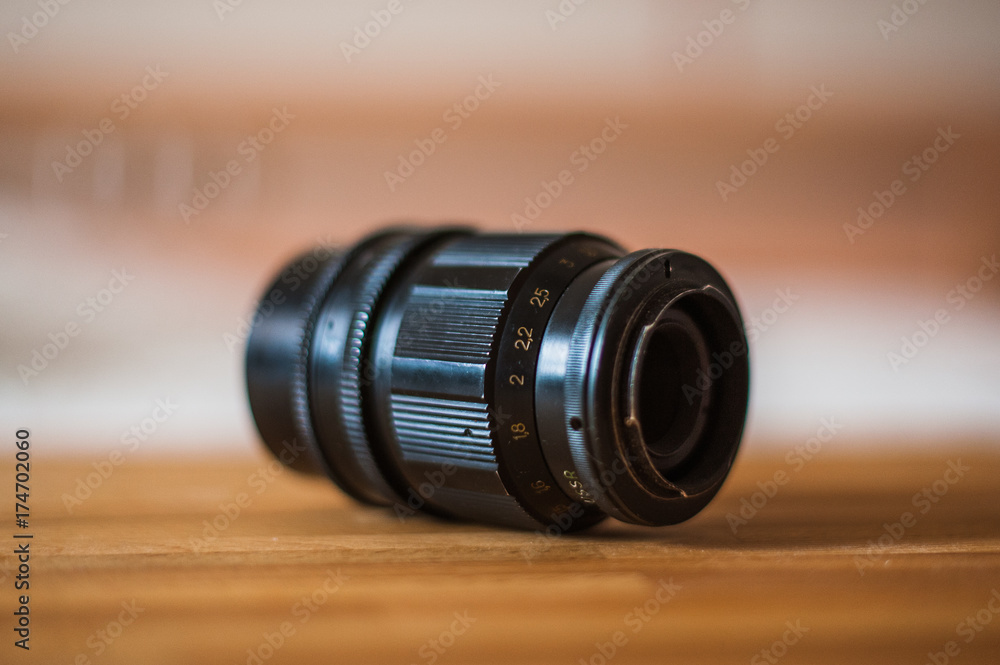 Old camera lens marking close up Tair 11a from USSA