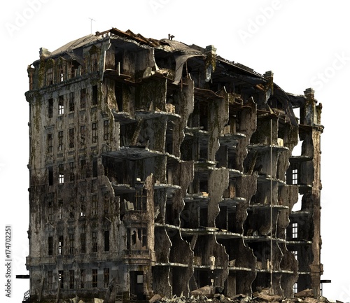 Ruined Building Isolated On White 3D Illustration
