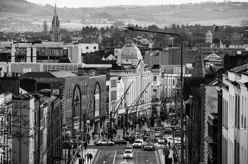 Cork city center. Black and white