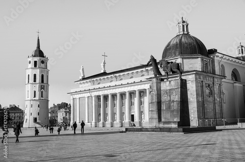 The Cathedral of Vilnius, Lithuania. Black and white