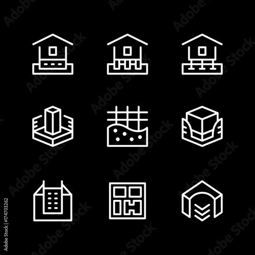 Set line icons of house foundation