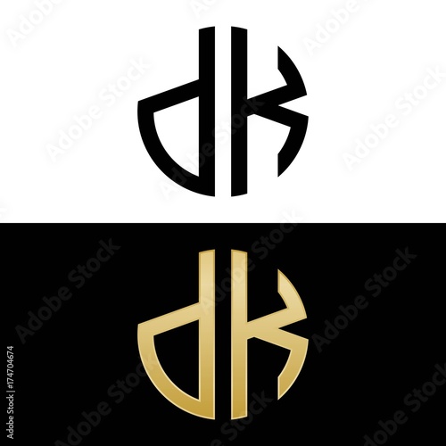 dk initial logo circle shape vector black and gold