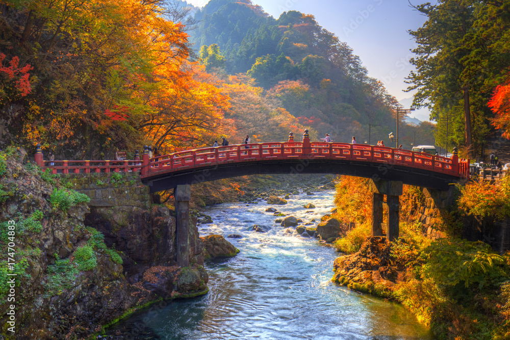 Shinkyo Bridge during autumn in Nikko, Tochigi, Japan Shinkyo Bridge during autumn in Nikko, Tochigi, Japan