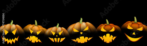 Black banner with orange halloween pumpkins.