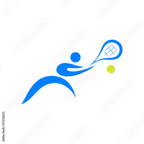 Tennis player with racket and ball; logo, icon design vector illustration