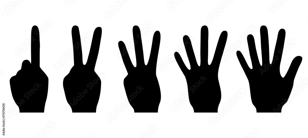 Silhouettes of counting hands, vector illustration Silhouettes of counting hands, vector illustration