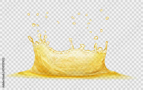 Transparent water crown with water drops. Splash of water in yellow colors, isolated on transparent background. Transparency only in vector file