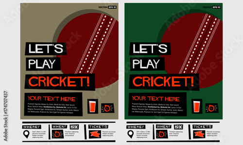 Let's Play Cricket (Flat Style Vector Illustration Sports Poster Design) Event Invitation with Venue, Time and Ticket Details