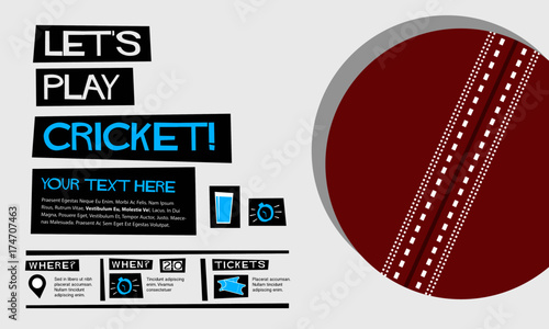 Let's Play Cricket (Flat Style Vector Illustration Sports Poster Design) Event Invitation with Venue, Time and Ticket Details