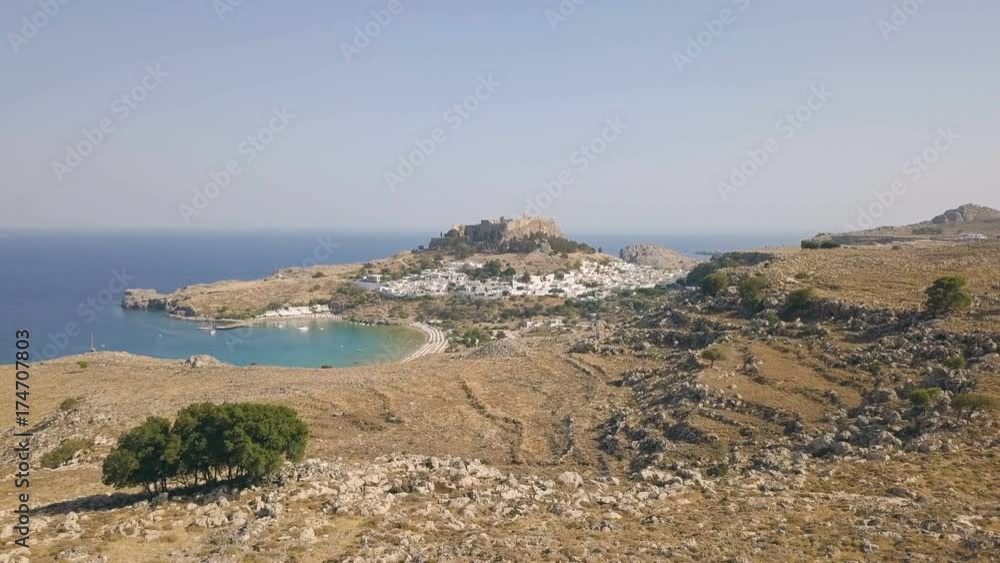 Aerial view of ancient Acropolis and village of Lindos, Rhodes, Greece Aerial view of ancient Acropolis and village of Lindos, Rhodes, Greece