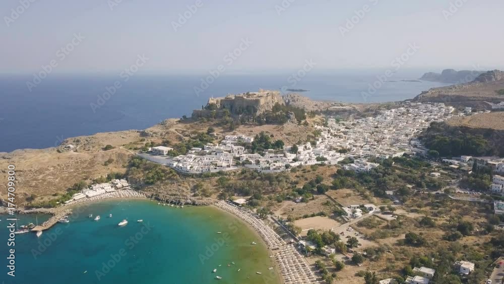 Aerial view of ancient Acropolis and village of Lindos, Rhodes, Greece Aerial view of ancient Acropolis and village of Lindos, Rhodes, Greece