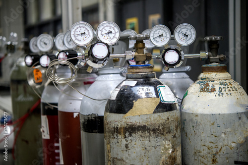 Gas pressure regulator used in the laboratory applying it to scientific instruments, Contains: nitrogen, oxygen, helium, Close up image