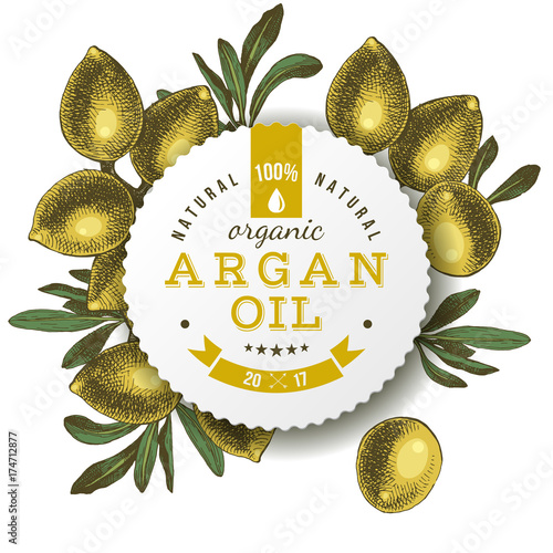 Argan oil label with hand drawn nuts