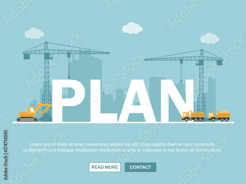 Crane and plan building. Infographic Template. Vector Illustration.
