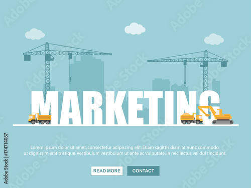 Crane and marketing building. Infographic Template. Vector Illustration.