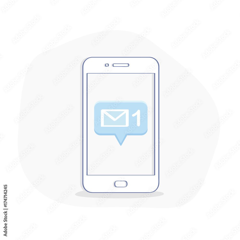 New Message Notification on the mobile phone display. Social networking chat icon with new message symbol, smartphone messaging, mail concept New Message Notification on the mobile phone display. Social networking chat icon with new message symbol, smartphone messaging, mail concept