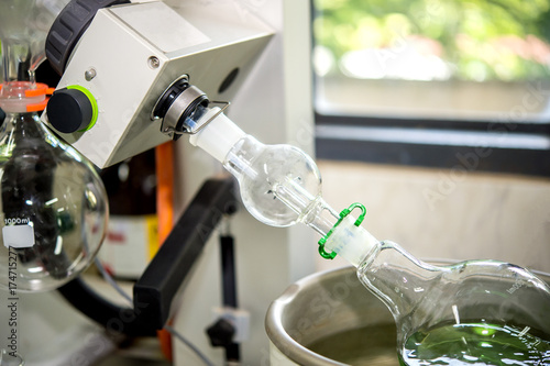 A rotary evaporator  is a device used in chemical laboratory for the efficient and gentle removal of solvents from samples by evaporation.  photo