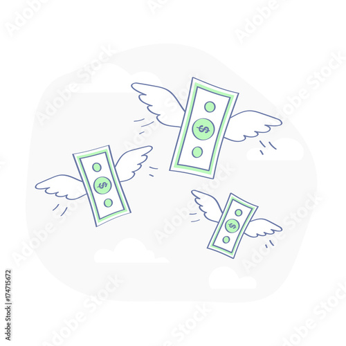 Flying money stacks of dollar banknotes. Budget Spending, Bill Expenses. Business, Financial illustration concept