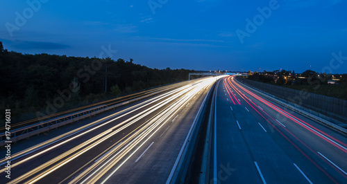 light trace from busy night traffic on the highway 