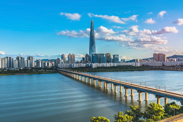 Fototapete Seoul Abendrot über dem Han-Fluss  © Mr.wijit amkapet
