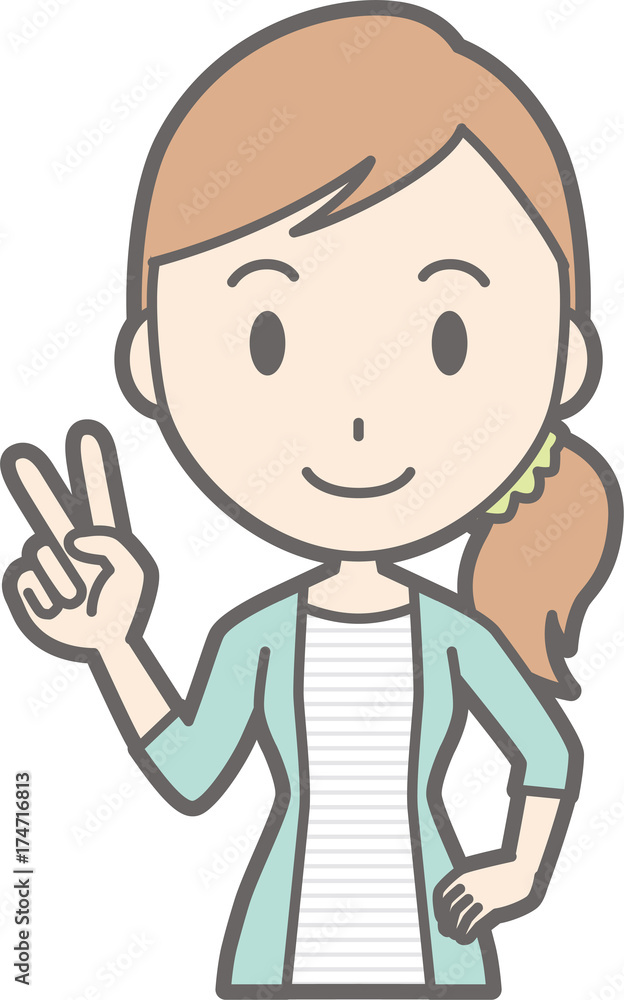 Illustration of a young woman in striped clothes peace sign Illustration of a young woman in striped clothes peace sign