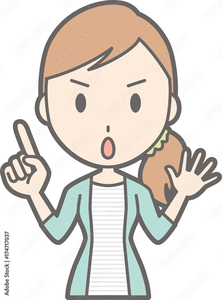 Illustration that a young woman in striped clothes is pointing at a finger Illustration that a young woman in striped clothes is pointing at a finger