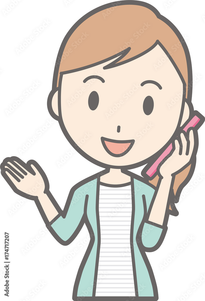 Illustration of a young woman in striped clothes talking with a smartphone Illustration of a young woman in striped clothes talking with a smartphone