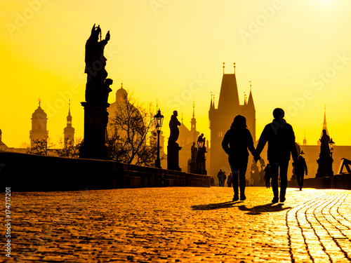 Photography Foggy morning on Charles Bridge, Prague, Czech Republic